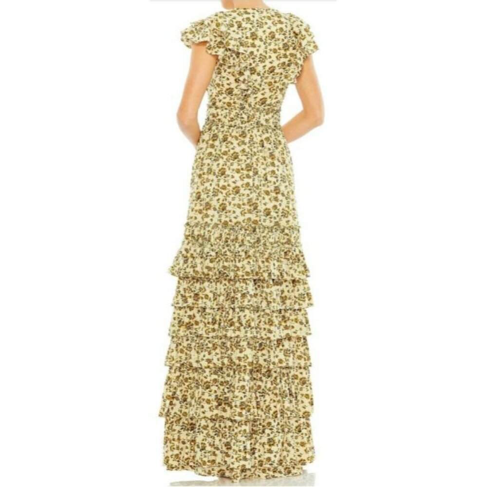 Anthropologie Mac Duggal Ruffle Cotton Voile Formal Gown Maxi Dress Size 12 - Picture 3 of 10